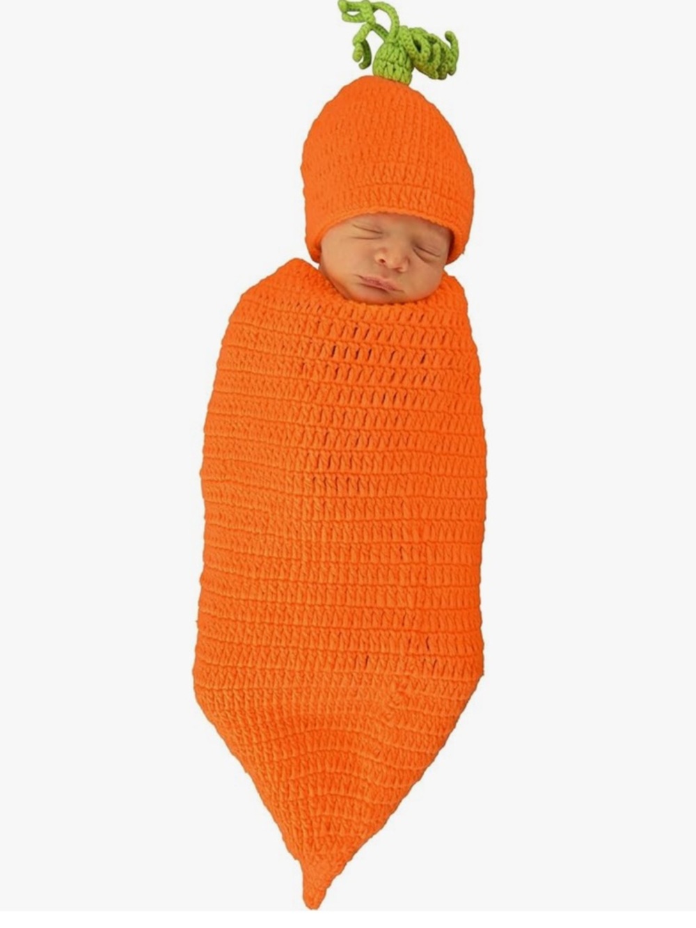Bright Orange Crochet Baby carrot costume Outfit with Stem Hat